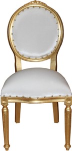 4251549331384 - Barock Medaillon Luxus Esszimmer Stuhl ohne Armlehnen in Weiss   Gold - Limited Edition