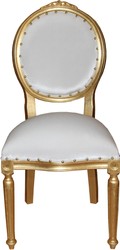 4251549331384 - Barock Medaillon Luxus Esszimmer Stuhl ohne Armlehnen in Weiss   Gold - Limited Edition