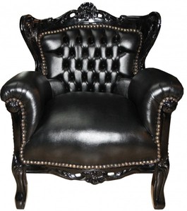 4250828394355 - Barock Kinder Sessel Schwarz Schwarz Lederoptik 4250828394355 - Barock Kinder Sessel Schwarz Schwarz Lederoptik