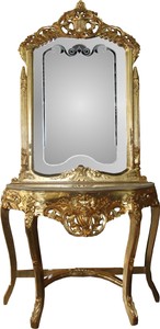 4251549331988 - Barock Spiegelkonsole Gold mit Marmorplatte und mit schÃ¶nen Barock Verzierungen auf dem Spiegelglas Mod6 - Antik Look