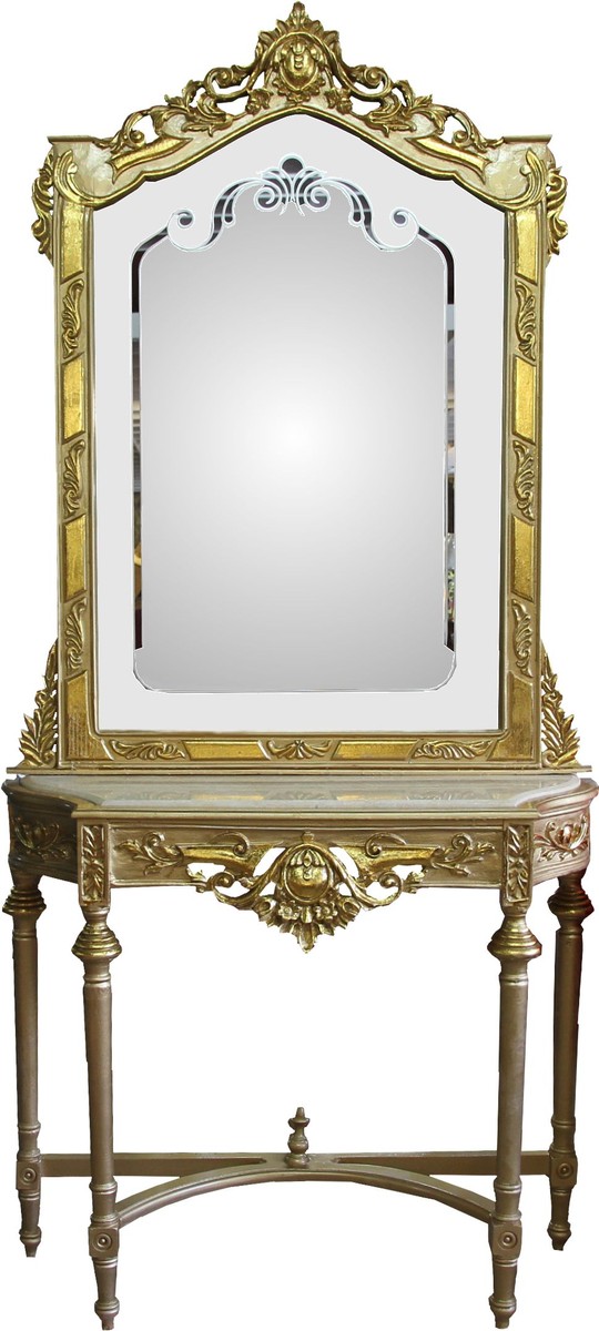 Casa Padrino Console specchio barocco in oro con piano in marmo e splendidi  ornamenti barocchi sul vetro specchio Mod7 - aspetto antico
