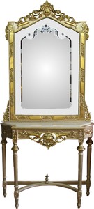 4251549332060 - Barock Spiegelkonsole Gold mit Marmorplatte und mit schÃ¶nen Barock Verzierungen auf dem Spiegelglas Mod8 - Antik Look