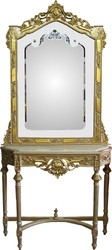 4251549332060 - Barock Spiegelkonsole Gold mit Marmorplatte und mit schÃ¶nen Barock Verzierungen auf dem Spiegelglas Mod8 - Antik Look