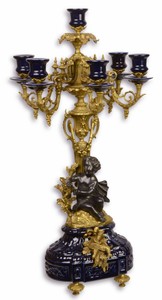 4251549332404 - Barock KerzenstÃ¤nder Dunkelblau   Gold 295 x 265 x H 594 cm - Barockstil Hotel & Restaurant Deko