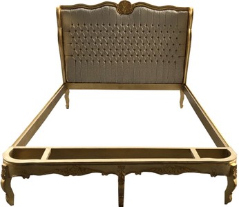 4251549332633 - Barock Bett  Gold   Creme Satinstoff 180 x 200 cm aus der Luxus Kollektion von Casa Padrino
