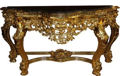 4251549332732 - Barock Luxus Konsolentisch Gold   Schwarz mit Marmorplatte B 175 cm - Barock Konsole - Limited Edition