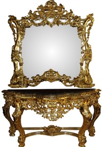 4251549332770 - Luxus Barock Spiegelkonsole mit Marmorplatte Gold 175 x H265 cm - Hotel MÃ¶bel - Limited Edition