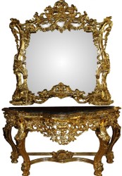 4251549332770 - Luxus Barock Spiegelkonsole mit Marmorplatte Gold 175 x H265 cm - Hotel MÃ¶bel - Limited Edition