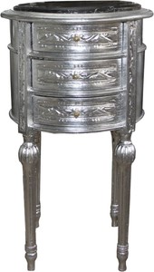 4251549333517 - Barock Kommode   Beistelltisch Silber mit schwarzer Marmorplatte HÃ¶he 72 cm Durchmesser 41 cm - Nachttisch Konsole