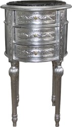 4251549333517 - Barock Kommode   Beistelltisch Silber mit schwarzer Marmorplatte HÃ¶he 72 cm Durchmesser 41 cm - Nachttisch Konsole