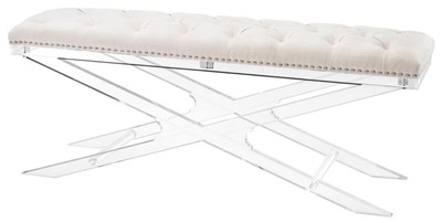 4251549333982 - Luxus Acryl Sitzbank mit Naturfarbenem Samtstoff 120 x 40 x H 485 cm - DesignermÃ¶bel