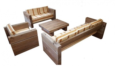 4251287707977 - Luxus Garten MÃ¶bel Set Eiche Massiv - schwere AusfÃ¼hrung - 3er 2er 1x + Tisch - Massivholz rustikal - Lounge Set