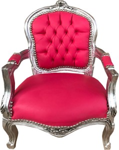 4251549334934 - Barock Kinder Stuhl Pink Lederoptik   Silber - KindermÃ¶bel