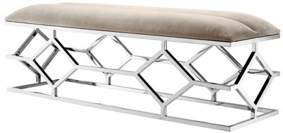 4251549335306 - Luxus Sitzbank Grau   Silber 140 x 45 x H 48 cm - Luxus MÃ¶bel
