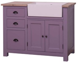 4251549335597 - Landhausstil SpÃ¼lenschrank mit 2 TÃ¼ren und 3 Schubladen Lila   Naturfarben 118 x 65 x H 90 cm - SpÃ¼ltisch im Landhausstil