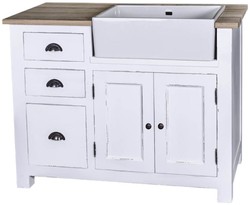 4251549335603 - Landhausstil SpÃ¼lenschrank mit 2 TÃ¼ren und 3 Schubladen Antik WeiÃ   Naturfarben 118 x 65 x H 90 cm - Shabby Chic KÃ¼chenmÃ¶bel