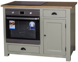 4251549335870 - Landhausstil Herdumbauschrank mit TÃ¼r und 2 Schubladen HellgrÃ¼n   Naturfarben 120 x 65 x H 90 cm - KÃ¼chenmÃ¶bel