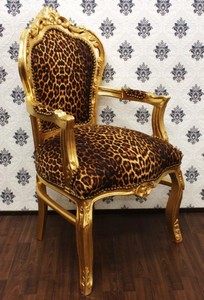 4251549399926 - Barock Esszimmer Stuhl Leopard   Gold mit Armlehnen