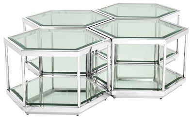 4251549336983 - Luxus Couchtisch   Wohnzimmertisch 4er Set Silber 60 x 52 x H 36 cm - WohnzimmermÃ¶bel
