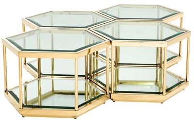 4251549336990 - Luxus Couchtisch   Wohnzimmertisch 4er Set Gold 60 x 52 x H 36 cm - WohnzimmermÃ¶bel
