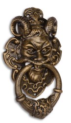 4251549337874 - TÃ¼rklopfer Barock Devil Face Gusseisen  Bronzefarben  327 cm - Antik Jugendstil GrÃ¼nderzeit