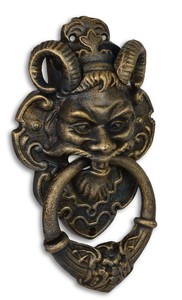 4251549337881 - TÃ¼rklopfer Barock Devil Face Gusseisen  Messingfarben  327 cm - Antik Jugendstil GrÃ¼nderzeit