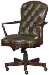 4251549338109 - Luxus Echtleder BÃ¼rostuhl Braun   GrÃ¼n 63 x 68 x H 102 cm - Luxus Drehstuhl