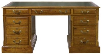 4251549338130 - Luxus Schreibtisch mit TÃ¼r und 6 Schubladen Braun   GrÃ¼n 160 x 80 x H 79 cm - BÃ¼romÃ¶bel