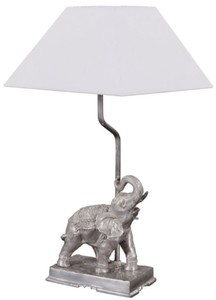 4251549338222 - Tischleuchte Bronze Elefant Versilbert 35 x 29 x H 50 cm - Luxus Tischlampe mit weiÃem Lampenschirm