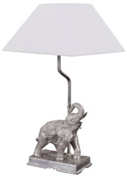 4251549338222 - Tischleuchte Bronze Elefant Versilbert 35 x 29 x H 50 cm - Luxus Tischlampe mit weiÃem Lampenschirm