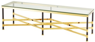 4251549338352 - Couchtisch Gold   Schwarz 150 x 40 x H 425 cm - Luxus Wohnzimmertisch mit Glasplatte