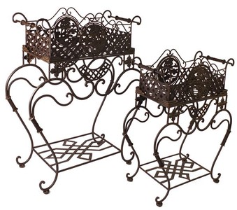 4251549338437 - Jugendstil  PflanzentopfstÃ¤nder Set aus Metall Rostfarben - BlumentopfstÃ¤nder - BlumenstÃ¤nder Barock