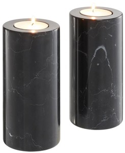 4251549338581 - Luxus Marmor Teelichthalter Set Schwarz Ã 10 x H 21 cm - Hotel & Restaurant Deko Accessoires