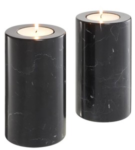 4251549338598 - Luxus Marmor Teelichthalter Set Schwarz Ã 10 x H 18 cm - Hotel & Restaurant Deko Accessoires