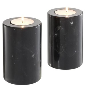 4251549338604 - Luxus Marmor Teelichthalter Set Schwarz Ã 10 x H 15 cm - Hotel & Restaurant Deko Accessoires