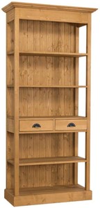 4251549338857 - Landhausstil Regalschrank Naturfarben 90 x 39 x H 197 cm - Landhausstil Schrank mit 2 Schubladen