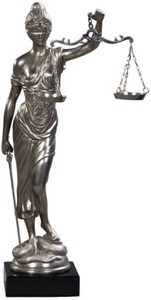 4251549339045 - Luxus Bronzefigur Justitia auf Mahagoni Holzsockel Silber   Schwarz 45 x 25 x H 80 cm - Luxus Kollektion