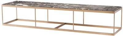 4251549339106 - Couchtisch Grau   Messing 190 x 45 x H 35 cm - Luxus Edelstahl Wohnzimmertisch mit Marmorplatte