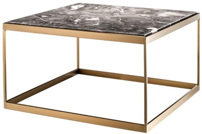 4251549339113 - Beistelltisch Grau   Messing 65 x 65 x H 38 cm - Luxus Edelstahl Tisch mit Marmorplatte