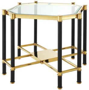 4251549339120 - Luxus Beistelltisch mit Glasplatte Gold   Schwarz 725 x 725 x H 555 cm - WohnzimmermÃ¶bel