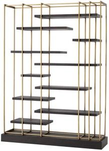 4251549339441 - Luxus Wohnzimmer Regalschrank Dunkelgrau   Messing 166 x 45 x H 222 cm - Wohnzimmerschrank