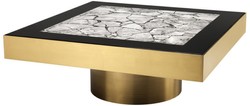 4251549339793 - Luxus Edelstahl Couchtisch mit Kunstmarmorplatte Messingfarben   Hochglanzschwarz   Grau 100 x 100 x H 38 cm - Designer WohnzimmermÃ¶bel