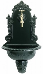 4251549340256 - Jugendstil Aluminium Wandbrunnen mit Wasserhahn GrÃ¼n 30 x 34 x H 85 cm - Barock & Jugendstil Gartendeko