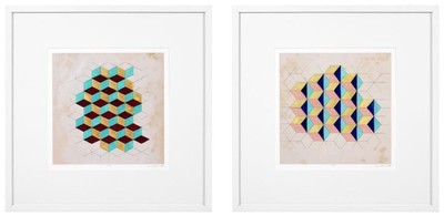 4251549340324 - Luxus Deko Bilder Set Geometrische Muster Mehrfarbig   WeiÃ 85 x H 85 cm - Kunstdrucke mit Holzrahmen