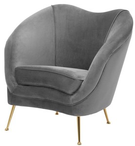 4251549340812 - Luxus Salon Sessel Grau   Messing 85 x 77 x H 80 cm - Luxus Kollektion