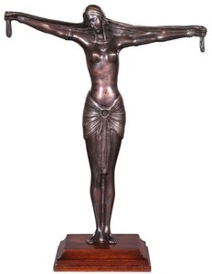 4251549340935 - Luxus Bronzefigur Lady Bronze   Braun 41 x 19 x H 53 cm - Deko Figur auf Holzsockel