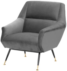 4251549340973 - Luxus Salon Sessel Grau   Schwarz   Messing 75 x 75 x H 78 cm - Hotel MÃ¶bel