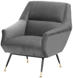 4251549340973 - Luxus Salon Sessel Grau   Schwarz   Messing 75 x 75 x H 78 cm - Hotel MÃ¶bel