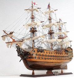 4251549341123 - Luxus Flaggschiff HMS Victory Braun   Mehrfarbig 97 x 29 x H 83 cm - Handgefertigtes Britisches Deko Schiff Holzschiff Segelschiff
