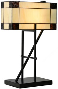 4251549341215 - Luxus Tiffany Tischleuchte Beige   Schwarz 35 x 21 x H 54 cm - Hotel & Restaurant Tischlampe
